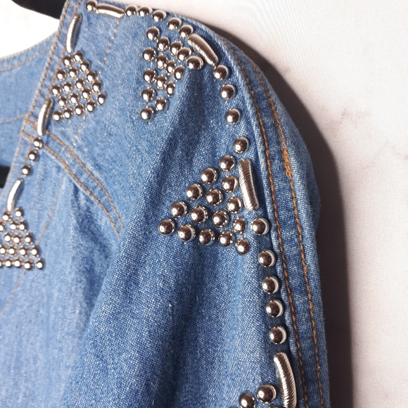Pinky West Denim Batwing Jacket Silver Studs Large - Picture 5 of 9